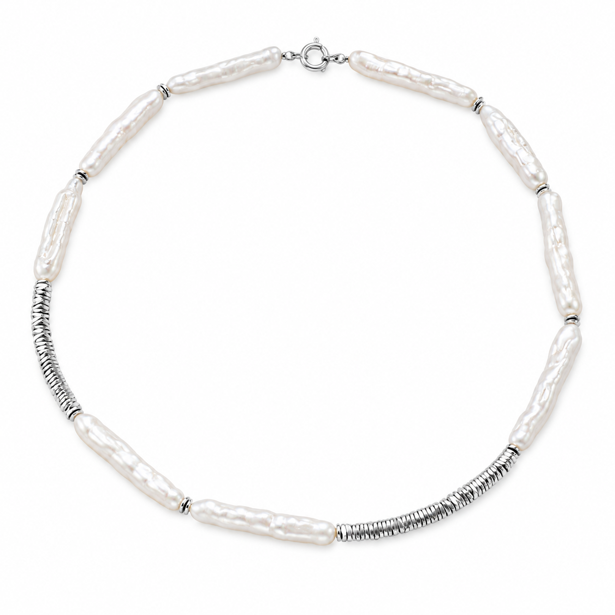 Colier perle baroq baguette 2cm cu hematit argintiu si inchidere argint 925